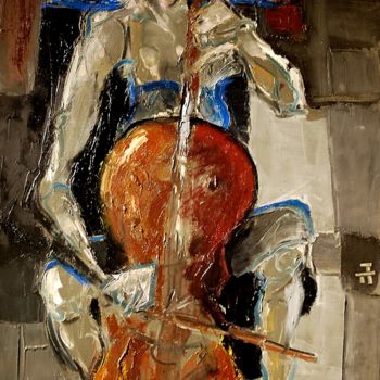 Painting titled "Cello" by Thierry Faure, Original Artwork, Oil