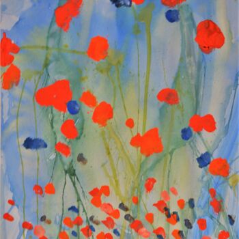Drawing titled "les coquelicots" by Thierry Faure, Original Artwork, Gouache