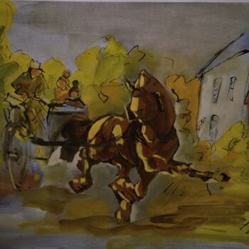 Drawing titled "Promenade à la camp…" by Thierry Faure, Original Artwork, Gouache