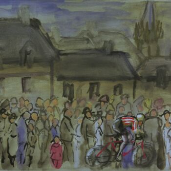 「Course de village」というタイトルの描画 Thierry Faureによって, オリジナルのアートワーク, グワッシュ水彩画