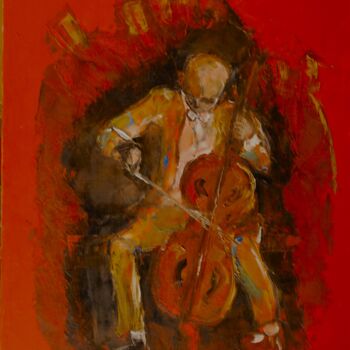绘画 标题为“23-87- Le cello voi…” 由Thierry Faure, 原创艺术品, 油 安装在木质担架架上