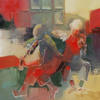 「Improvisation à deux」というタイトルの絵画 Thierry Faureによって, オリジナルのアートワーク, オイル ウッドストレッチャーフレームにマウント