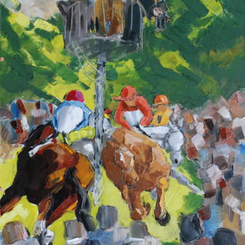 Painting titled "La petite course" by Thierry Faure, Original Artwork, Oil Mounted on Wood Stretcher frame