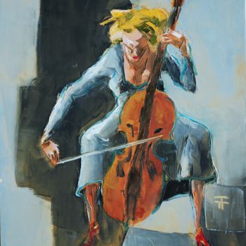 Painting titled "La-violoncelliste-e…" by Thierry Faure, Original Artwork, Oil