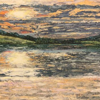 Painting titled "Coucher de soleil s…" by Thierry Gautheron, Original Artwork, Acrylic Mounted on Wood Stretcher frame