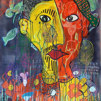 Malerei mit dem Titel "Gilet jaune" von Thierry Moutte, Original-Kunstwerk, Acryl