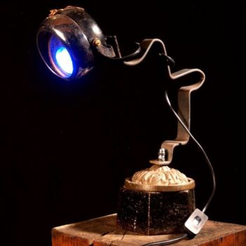 Sculpture titled "Lampe bleue" by Thierry Roy, Original Artwork