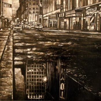 Peinture intitulée "rue-sous-la-pluie-n…" par Thierry Sellem, Œuvre d'art originale