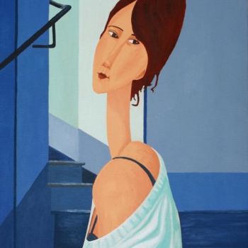 Pintura titulada "Lady in a Blue Top" por Stephen Diggin, Obra de arte original