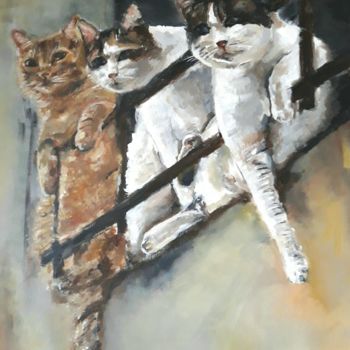 Painting titled "3 chatmateurs" by Thierry Moreau, Original Artwork, Acrylic