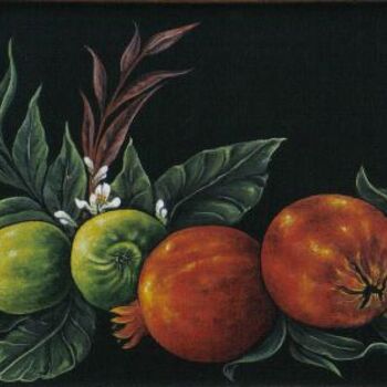 Painting titled "pomegranates 24" by Thomai Kontou, Original Artwork, Oil