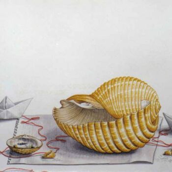 Peinture intitulée "paper ship" par Thomai Kontou, Œuvre d'art originale, Autre