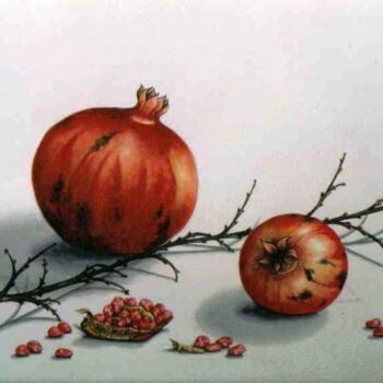 Painting titled "pomegranates 3" by Thomai Kontou, Original Artwork, Other