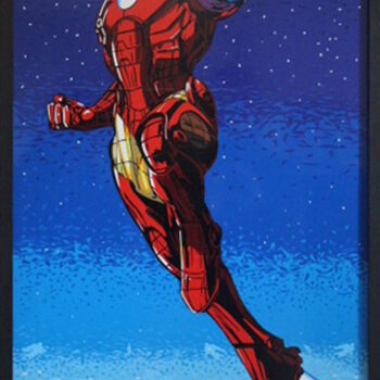 Collages titled "IRON MAN" by Thomas Alabert, Original Artwork, Tape Mounted on Wood Stretcher frame