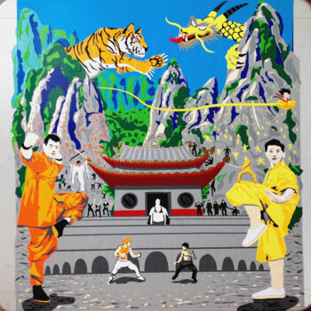 Collages intitulée "Shaolin VS Wu Tang" par Thomas Alabert, Œuvre d'art originale, Ruban adhésif