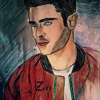 Dessin intitulée "Zac efron portrait" par Oliver Pilato, Œuvre d'art originale