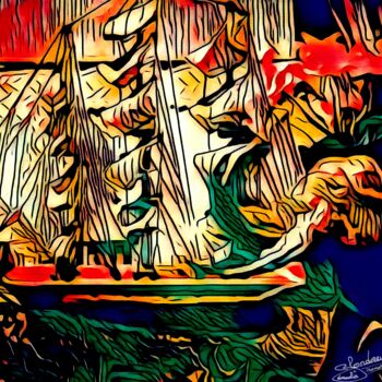 Digitale Kunst mit dem Titel "Balto" von Thomas Blondeau-Dumoulin, Original-Kunstwerk, Digitale Malerei Auf Holzplatte monti…