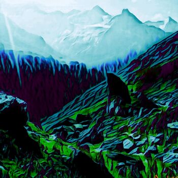 Digitale Kunst mit dem Titel "Mont brume" von Thomas Blondeau-Dumoulin, Original-Kunstwerk, Digitale Malerei Auf Holzplatte…