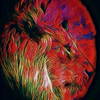 Digital Arts titled "Lionheure" by Thomas Blondeau-Dumoulin, Original Artwork, 2D Digital Work Mounted on Wood Stretcher fra…