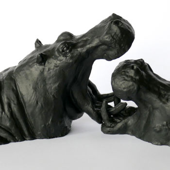 Sculpture titled "Combat d'hippopotam…" by Thomas Boury, Original Artwork, Ceramics