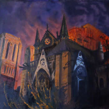Painting titled "Notre-Dame" by Thomas Duray, Original Artwork, Acrylic Mounted on Wood Panel