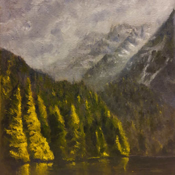 Pittura intitolato "moutain landscape" da Thomas Duray, Opera d'arte originale, Olio Montato su Pannello di legno