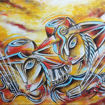 Painting titled "Music of Love #907" by Thomas Lange, Original Artwork, Oil Mounted on Wood Stretcher frame
