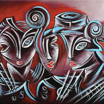 Painting titled "Music of Love #956" by Thomas Lange, Original Artwork, Oil Mounted on Wood Stretcher frame