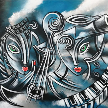 Painting titled "Music of Love #990" by Thomas Lange, Original Artwork, Oil Mounted on Wood Stretcher frame