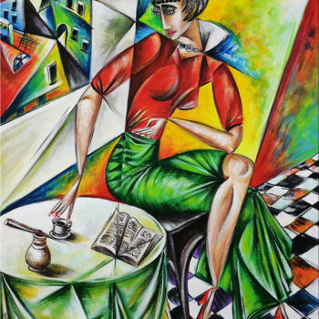 Painting titled "Woman Chillout #M3" by Thomas Lange, Original Artwork, Oil