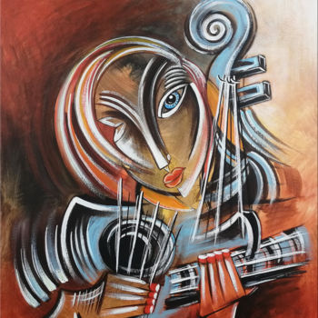 Painting titled "Music #M7" by Thomas Lange, Original Artwork, Oil Mounted on Wood Stretcher frame