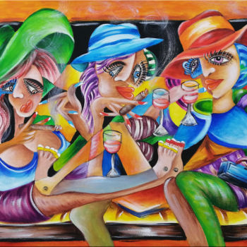 Painting titled "Women's Chillout" by Thomas Lange, Original Artwork, Oil Mounted on Wood Stretcher frame