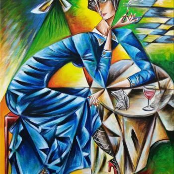 Painting titled "Woman Chillout #M37" by Thomas Lange, Original Artwork, Acrylic Mounted on Wood Stretcher frame