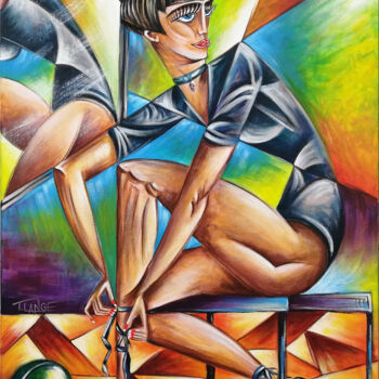 Painting titled "Woman Chillout #M93" by Thomas Lange, Original Artwork, Oil Mounted on Wood Stretcher frame