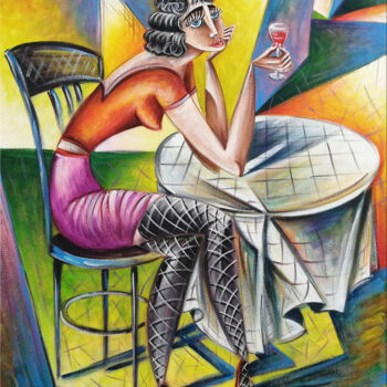 Painting titled "Woman Chillout #M112" by Thomas Lange, Original Artwork, Oil Mounted on Wood Stretcher frame