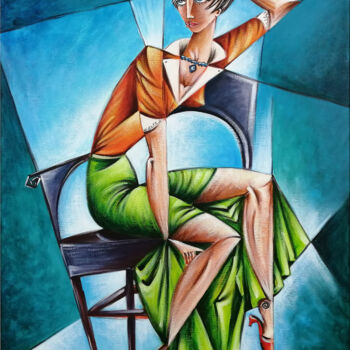 Painting titled "Woman Chillout #M117" by Thomas Lange, Original Artwork, Oil Mounted on Wood Stretcher frame