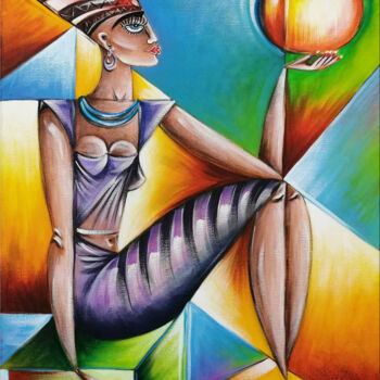 Painting titled "Woman Chillout #M122" by Thomas Lange, Original Artwork, Oil Mounted on Wood Stretcher frame