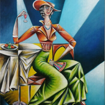 Painting titled "Woman Chillout #M172" by Thomas Lange, Original Artwork, Oil Mounted on Wood Stretcher frame