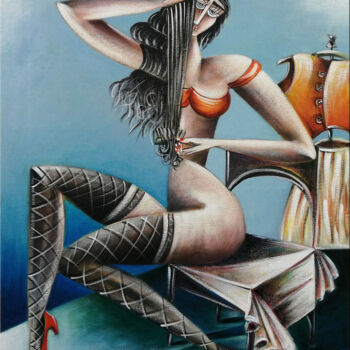 Painting titled "Woman Chillout #M191" by Thomas Lange, Original Artwork, Oil