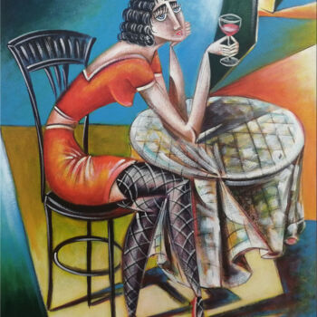 Painting titled "Woman Chillout #M233" by Thomas Lange, Original Artwork, Oil Mounted on Wood Stretcher frame
