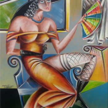 Painting titled "Woman Chillout #M236" by Thomas Lange, Original Artwork, Oil Mounted on Wood Stretcher frame