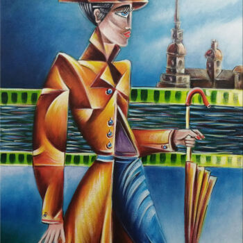 Painting titled "Woman Chillout #M237" by Thomas Lange, Original Artwork, Oil Mounted on Wood Stretcher frame