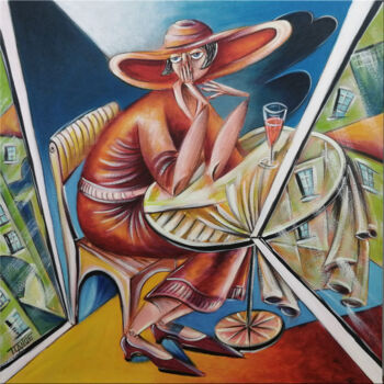Painting titled "Woman Chillout #M239" by Thomas Lange, Original Artwork, Oil Mounted on Wood Stretcher frame