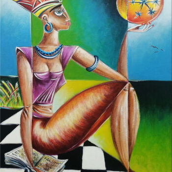 Painting titled "Woman Chillout #M249" by Thomas Lange, Original Artwork, Oil Mounted on Wood Stretcher frame