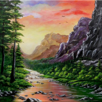 Painting titled "Mountain River" by Thomas Lange, Original Artwork, Oil