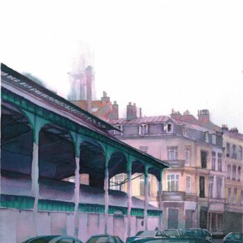 Malarstwo zatytułowany „Marché de Lille 2” autorstwa Thomas Liébart, Oryginalna praca, Akwarela
