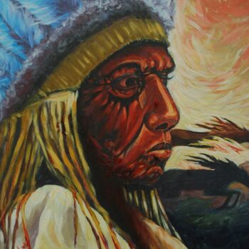 Pintura intitulada "indian chief [acryl…" por Terra Bantu, Obras de arte originais, Óleo