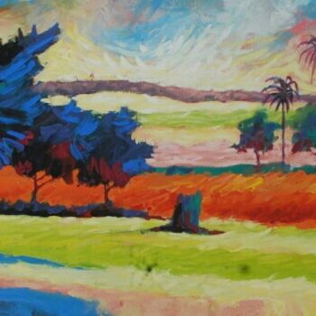 Картина под названием "landscape [gouache…" - Terra Bantu, Подлинное произведение искусства, Масло