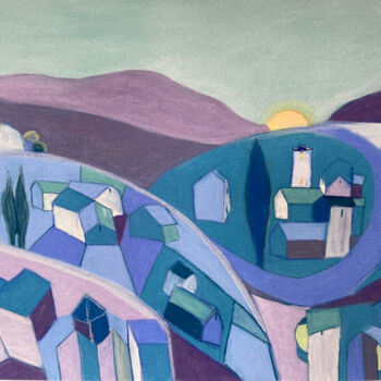 Peinture intitulée "French Hilltop Town…" par Thomas Patchell, Œuvre d'art originale, Pastel Monté sur Carton