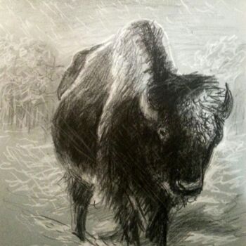 Disegno intitolato "Bison debout" da Thomas Rodet, Opera d'arte originale, Pastello